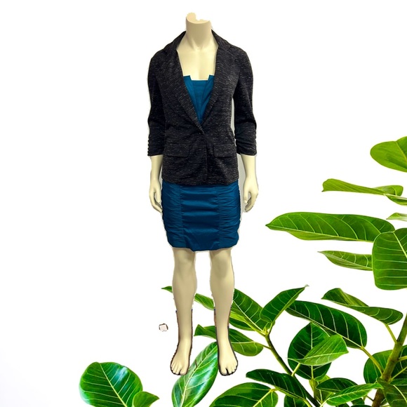 SOHO BLACK AND GRAY ONE BUTTON CLOSURE BLAZER RUCHED THREE QUARTERS SLEEVES S - Picture 1 of 7